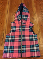 Sugar Rush Girls Hooded Girls Vest Puffy Soft Size Medium Pink Plaid Euc
