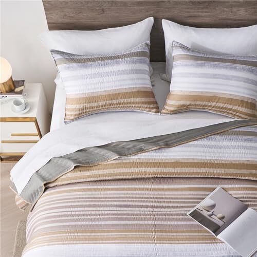 Full/Queen Quilt Bedding Set, White Grey and Full/Queen(3Piece Set