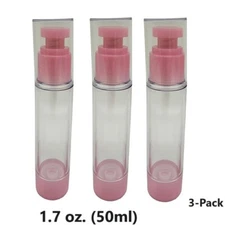 3-Pack Airless Pump Bottles Empty Pump Bottle Pink -1.7 oz. (50ml)