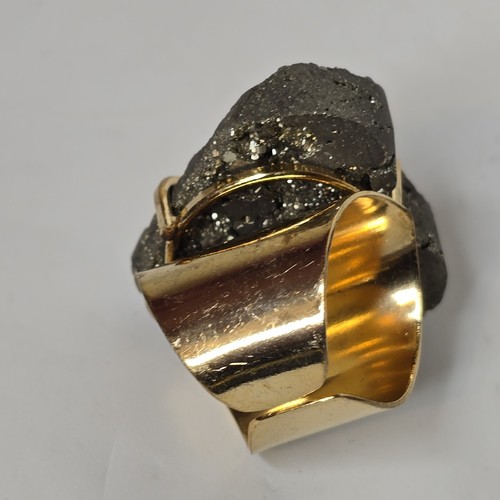 Pyrite Rough Stone Ring Crystal Women's Fool's Gold - 第 3/4 張圖片