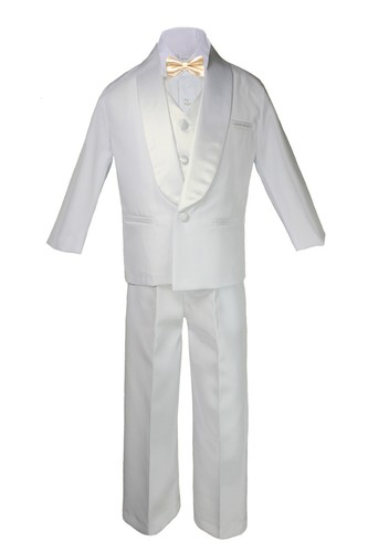 6pcs Baby Teen White Satin Shawl Lapel Suits Tuxedo Color Satin Bow tie sizeS-8 - Picture 19 of 28