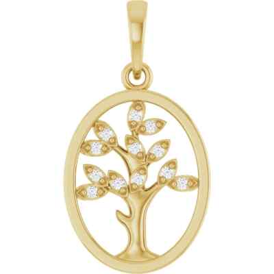 Natürlicher Diamant Lebensbaum Anhänger 0,06 ctw in 14K Gelbgold