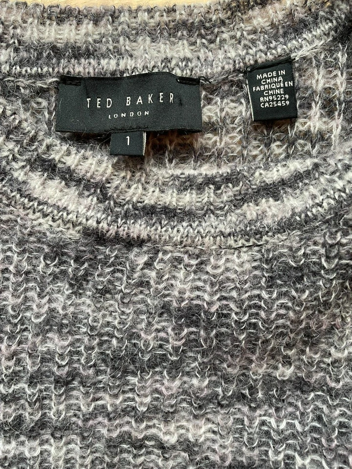Ted Baker Wool Jumper Size 8 Grey Black Balloon Sleeve Wool Mohair Mix - Image 3 of 4