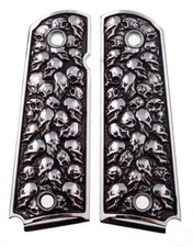 1911 fits Colt Rock Island 3D Skulls Pewter Finish Solid Aluminum Grips Full *