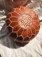 Leather footstool pouffe Moroccan Genuine Leather ottoman pouf - UNFILLED Brown