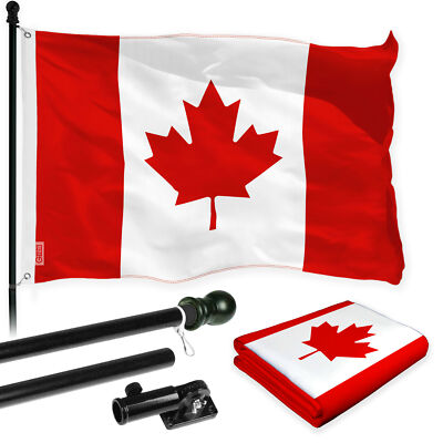 Flag Pole 6FT Black & Canada Canadian Flag 3x5FT 150D Printed Polyester