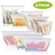Reusable Silicone Bags, 8-Pack Food Storage, Thick Freezer Bags Dishwasher Safe
