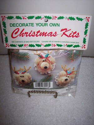 MERRI MAC CHRISTMAS KIT ''CHRISTMAS REIN-BEAR'' ORNAMENT KIT MAKES 4 NIP~VINTAGE