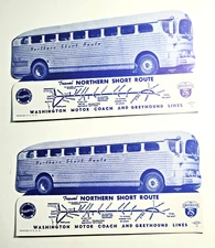 (2) NORTHERN SHORT ROUTE – WASHINGTON MOTOR COACH AND GREYHOUND LINES BLOTTERS