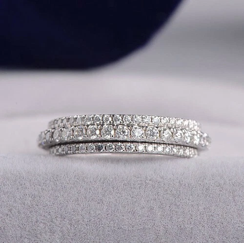 2 mm Round Lab Created Moissanite Spinner Engagement Band 14k White Gold Plated - Image 2 of 4