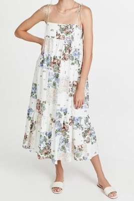 NWT LEVIS Womens Patchwork Floral Cotton Babydoll Ruffle Midi Prairie Dress XS 4
