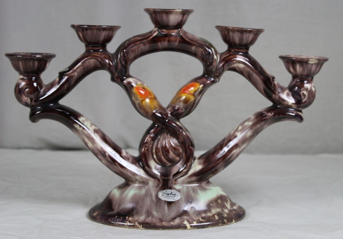 Chandelier Jasba Céramique 5 Flammes Des Années 1950/60 - Vintage Allemagne - Occasion