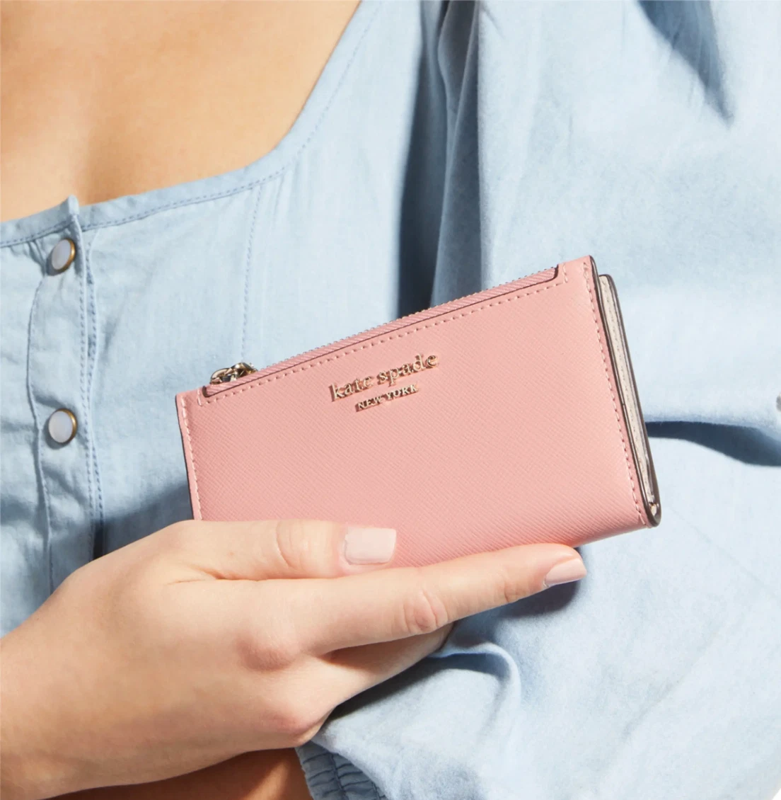 KATE SPADE NEW YORK Spencer Small Slim Bifold Wallet Serene Pink Color Original