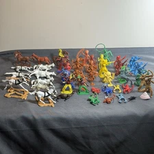 Vintage Plastic Cowboys Indians Horses Mixed Lot Of 60 Native Figures Toys