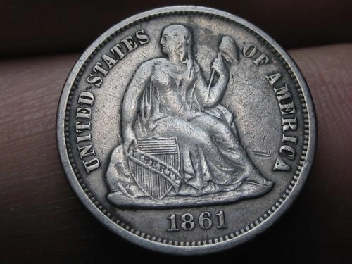 1861 P Seated Liberty Silver Dime 10C- Philadelphia, XF/AU Details