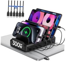 300W Charging Station for Multiple Devices, 8 Port Fast Charger Black