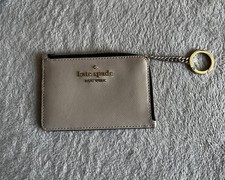 NEW Kate Spade Staci Medium L-zip Card Holder  Keychain - Warm Beige / Black