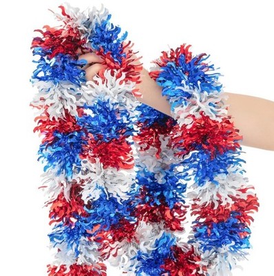 33FT 4Th of July Patriotic Tinsel Garland Red White Blue Glitter Metallic Twist
