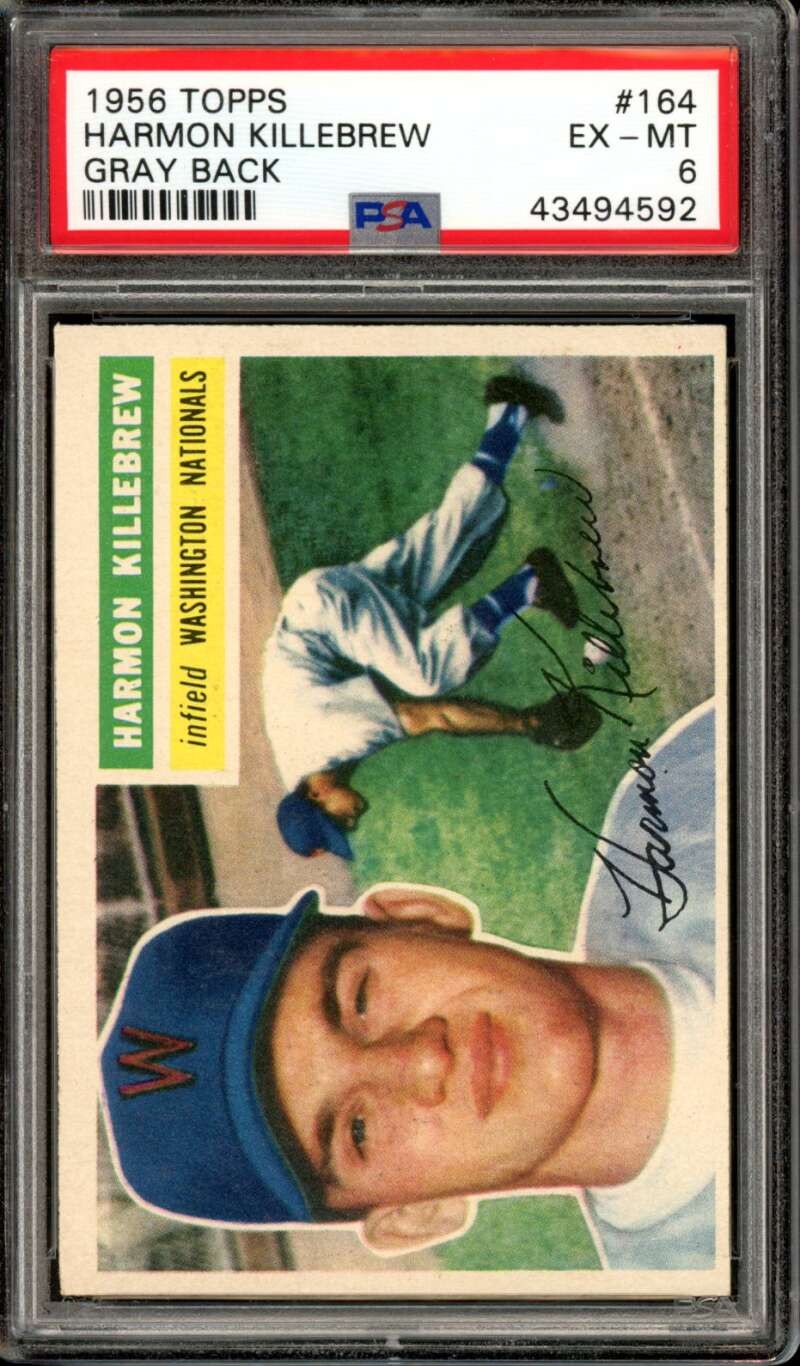 1956 Topps #164 Harmon Killebrew Gray Grey Back Nationals HOF PSA 6 EX-MT