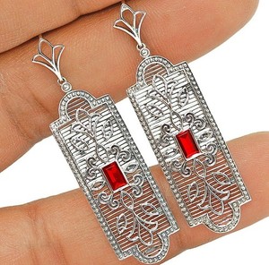  Fire Garnet 925 Sterling Silver Victorian Style Earrings 