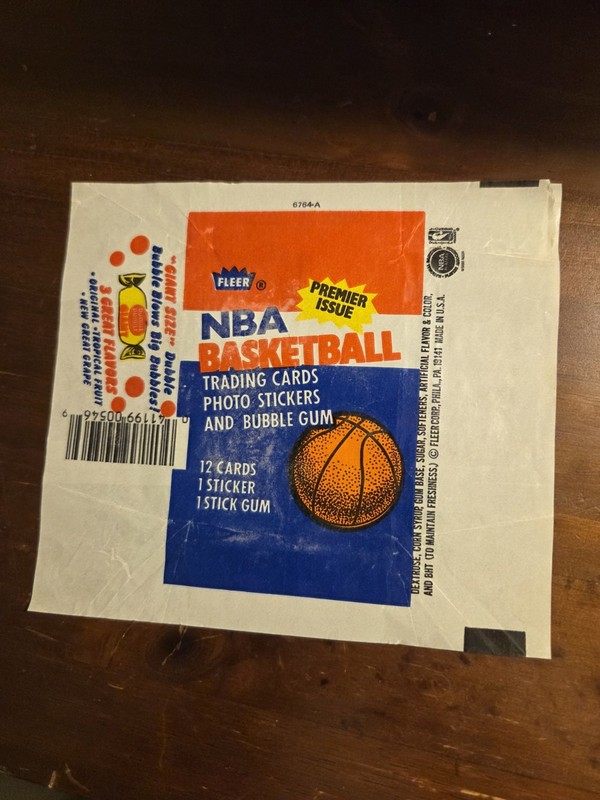 1986 Fleer Basketball Wax Wrapper Jordan RC Year. Rip Upper Right Corner.   (Q)