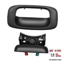 Tailgate Handle Latch and Bezel Trim Assembly with Rod Clips Black Compatible