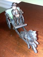 Vintage CAST IRON Horse Drawn Buggy Farmer Jockey Driver Carriage