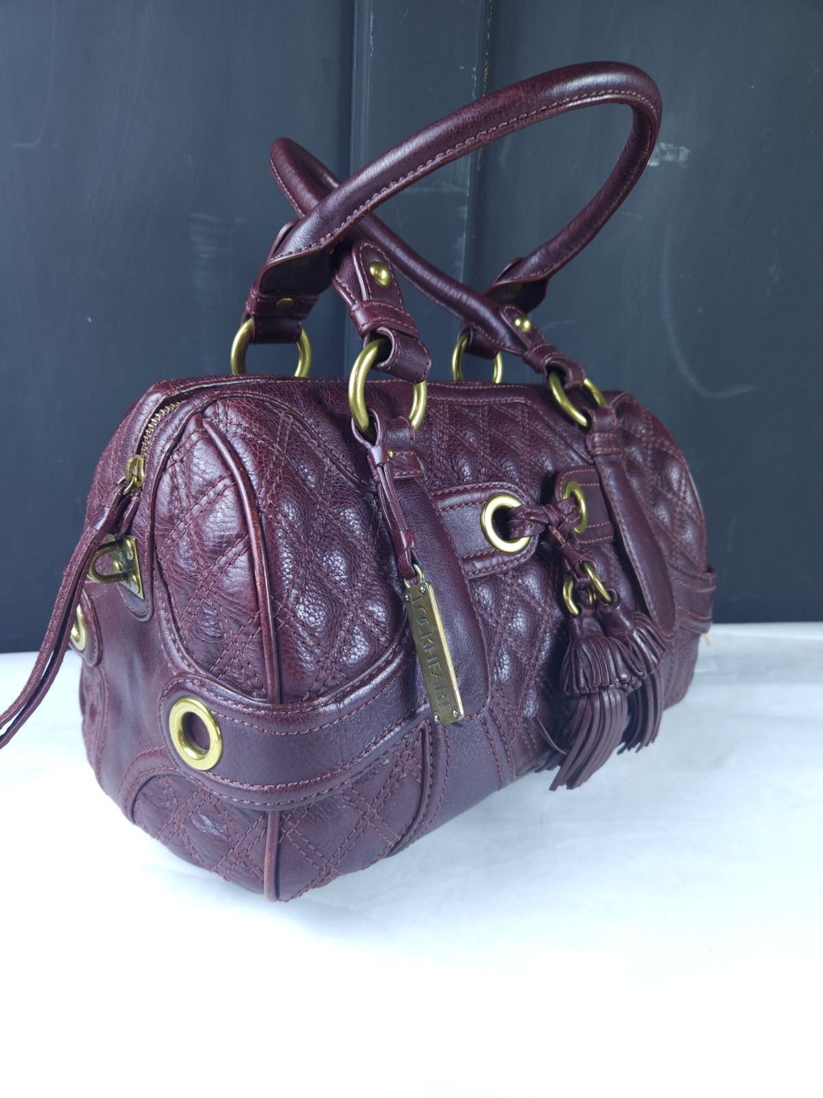 LOCKHEART Penelope Burgundy Quilted Leather Satchel Y2K Boho Crossbody Bag image 3