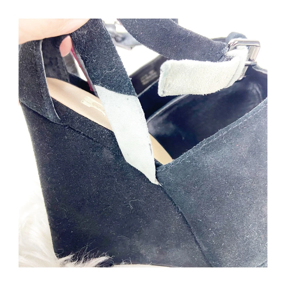 Sandalias Joe's Jeans Callahan 8.5 negras de gamuza con correa al tobillo y tacón de cuña para mujer Foto 4 de 4