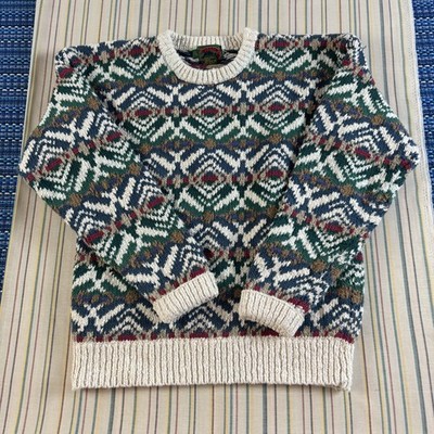 Vintage Boston Traders Sweater Mens Large Multicolor Fair Isle Cotton Knit