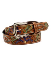 Nocona Western Belt Mens Floral Tooled Painted Leather N210005602
