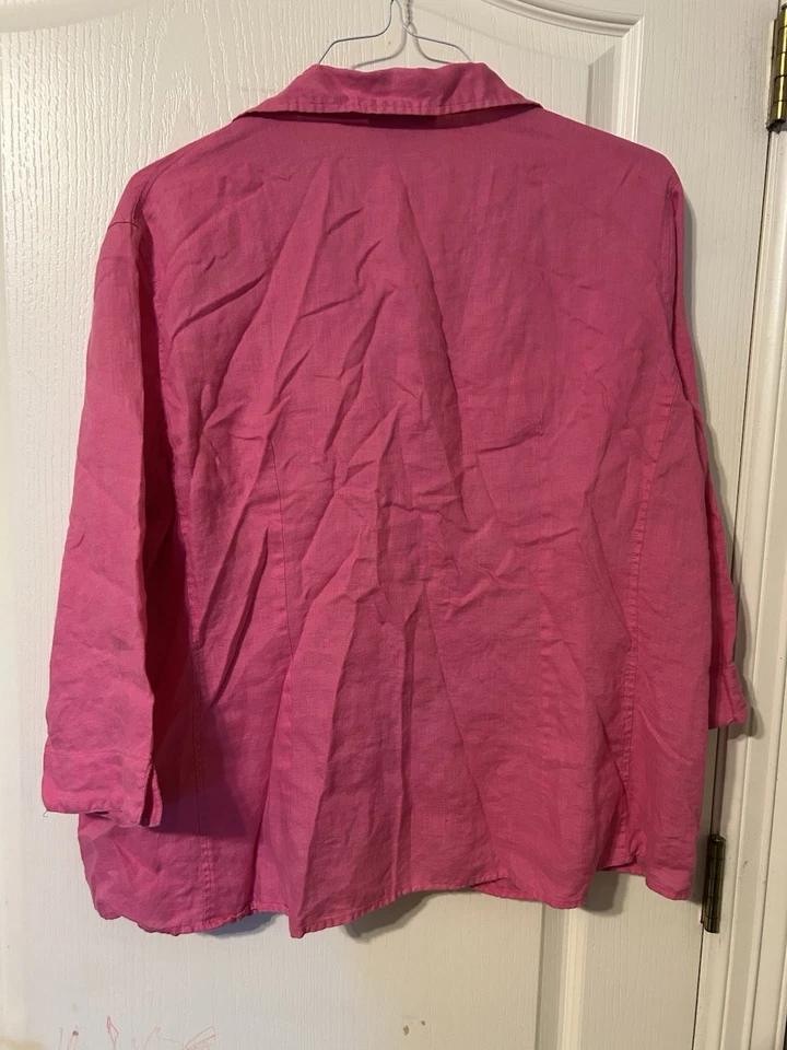 Blusa para mujer talla 2X de lino con botones lengüetas enrollables look capas oficina inteligente informal Foto 2 de 4