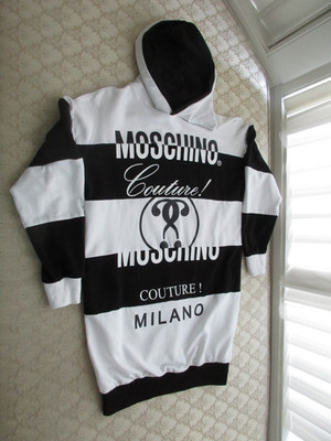 Moschino Couture Kid Girls' Chic BLK/WHT Stripes Hooded Short Sweater Dress, 12