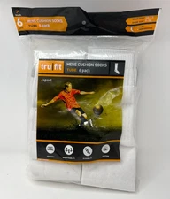 NEW Tru Fit Men's 6 Pack White Cushion Tube Socks Size 10-13 Shoe 7-12