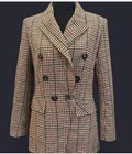 Women Brown and Pink Plaid Double Breast Blazer Jacket Size 0 — photo 2