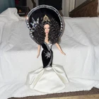 Barbie Fashion Doll Black & White Gown Curly Black Hair Large Headpiece Vintage