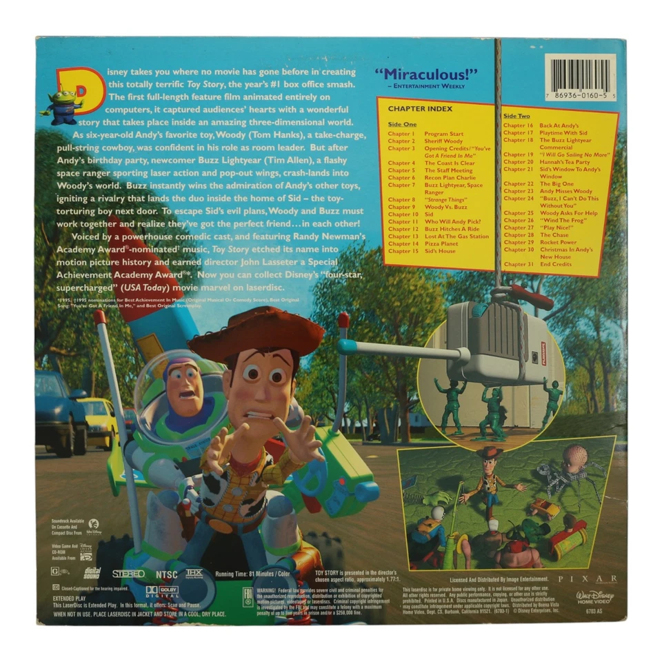 Toy Story | LaserDisc Disney Pixar 6170 AS EX Disc VG Cover w/ Insert 1996 - Image 2 of 2