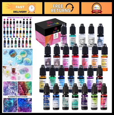 Vibrant Alcohol Ink Set for Epoxy Resin - 26 Colors, Alcohol-Based Dye for Art &