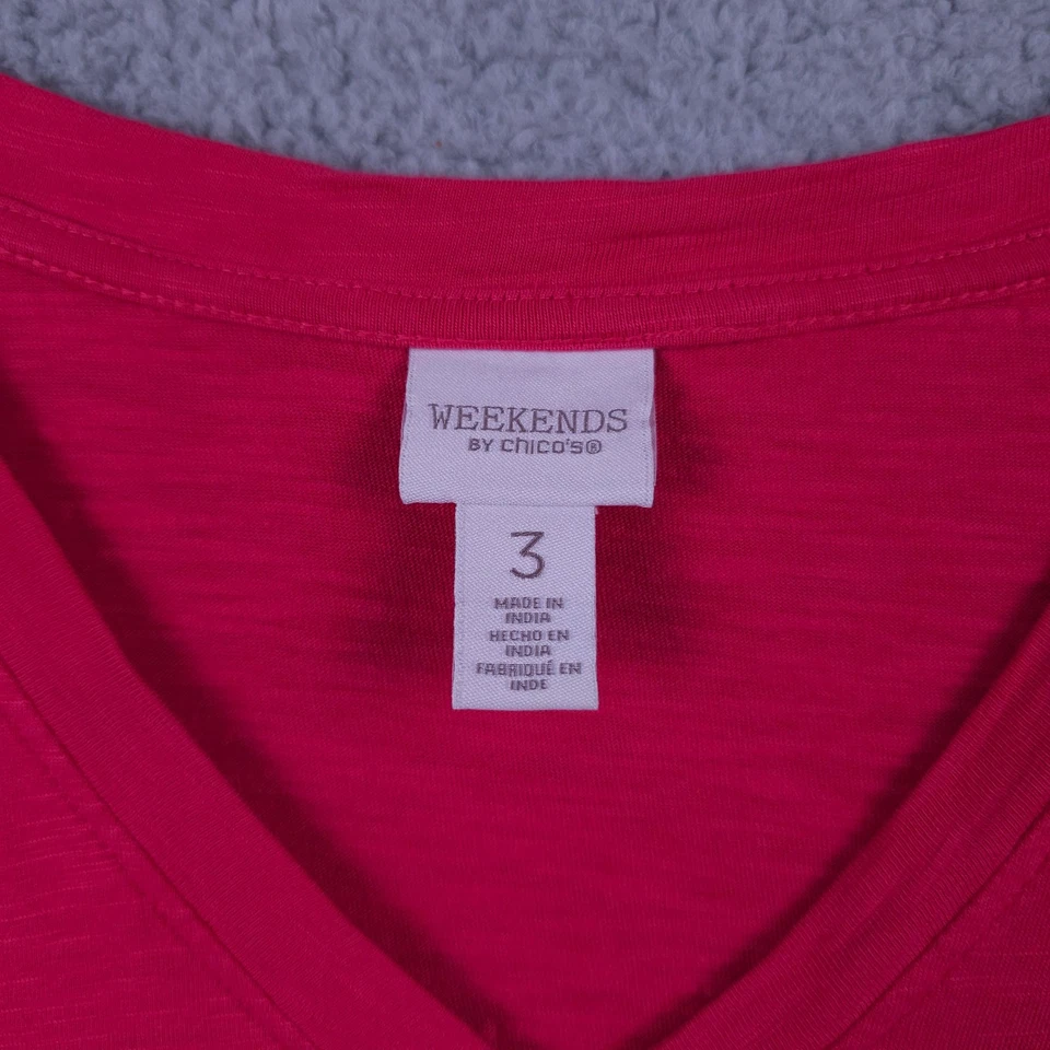 Weekends by Chicos Shirt Womens 3 US XL Pink V Neck Dolman Sleeve Top Casual - Image 3 of 4