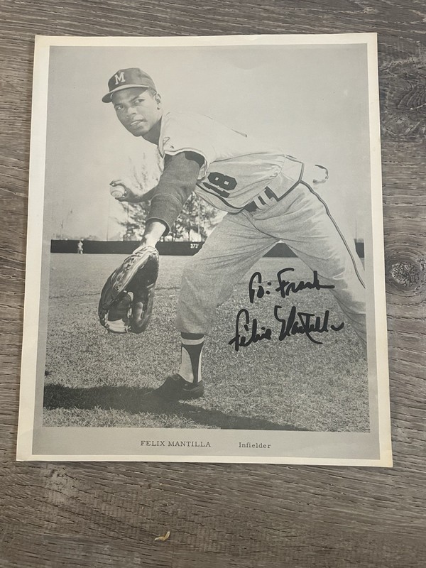 Milw Braves FELIX MANTILLA Signed 8x10 Photo 1957 World Series Champ.