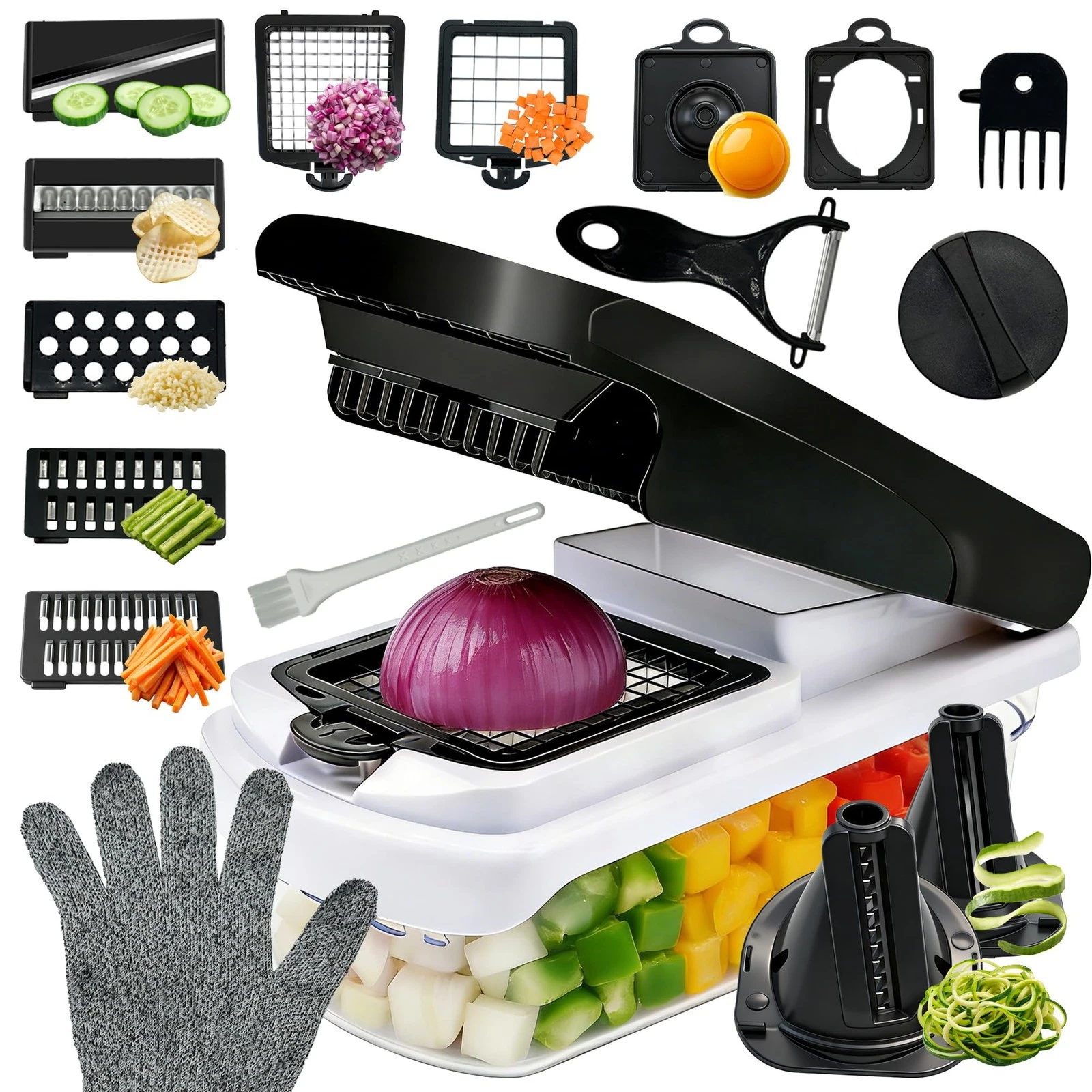 17-in-1 Vegetable Chopper, Multifunctional Mandoline Slicer, Onion Dicer Vegg...