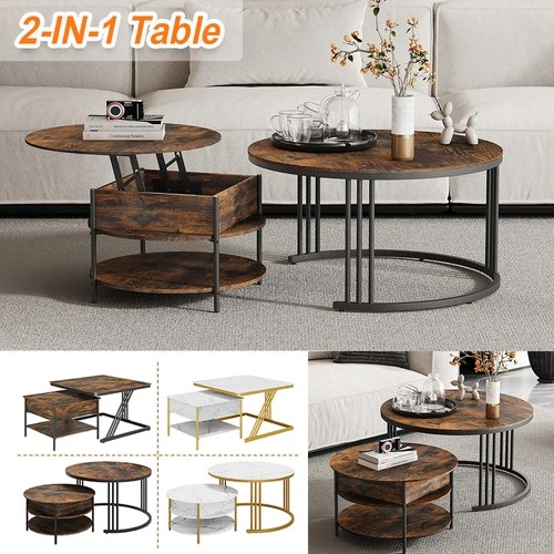 2-in-1 Couchtisch Höhenverstellbar Wohnzimmertisch mit Klappplatte Sofatisch NEU - Bild 1 von 63