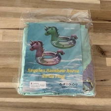 Sealed Two Unicorn Pool Floats Green & Pink with Sequins