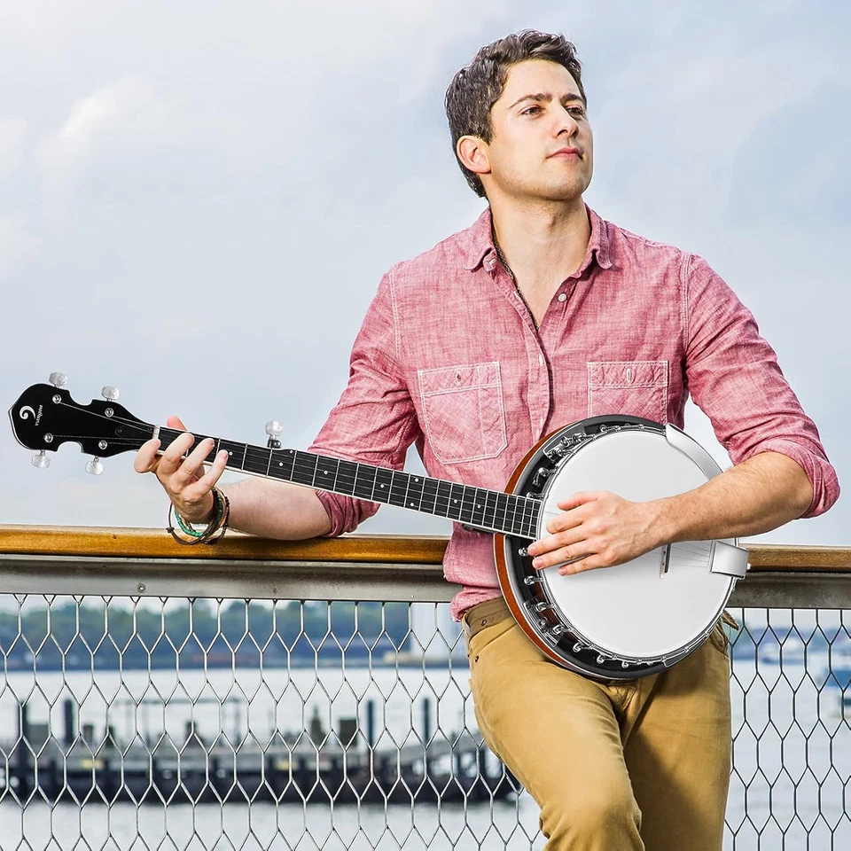 LEFT-HANDED Banjo 5 String Mahogany Open Back Banjo with Resonator, Remo - Image 2 of 4