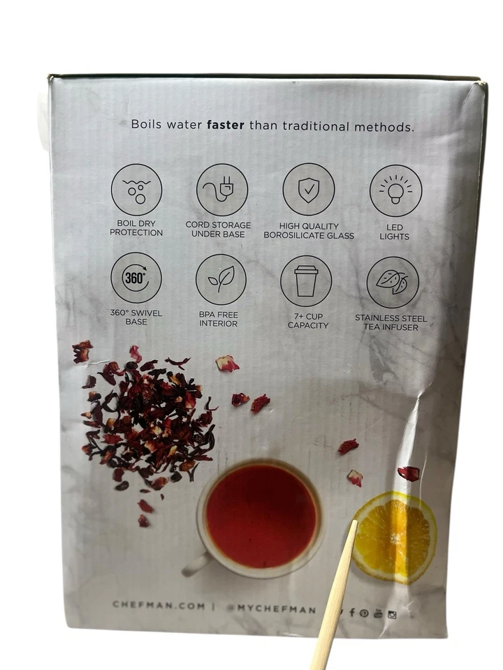 Hervidor eléctrico de vidrio inalámbrico Chefman - 1,8 L con infusor de té - Sin BPA Foto 3 de 4