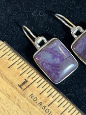 20 OFF Purple Turquoise 925 Sterling Silver Rectangle Dangle Earrings, 1.25 in
