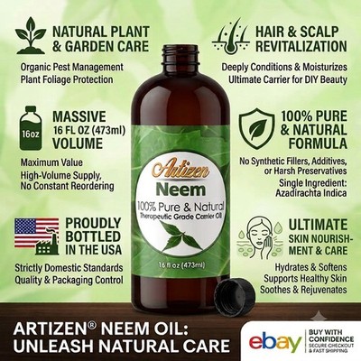 100% Pure USA Neem Carrier Oil 16 oz Cold Pressed Natural - Skin Hair Plants +++
