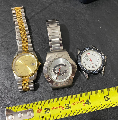 pre-owned wristwatch lot of 3 w/ Cesar & Chicago Bears untested estate items