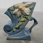 Vintage Roseville Clematis Blue Fan Vase 193-6 Art Pottery Floral Flower 6" USA