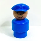 Vtg Fisher-Price Little People Black African-American Short Blue Pilot Mailman